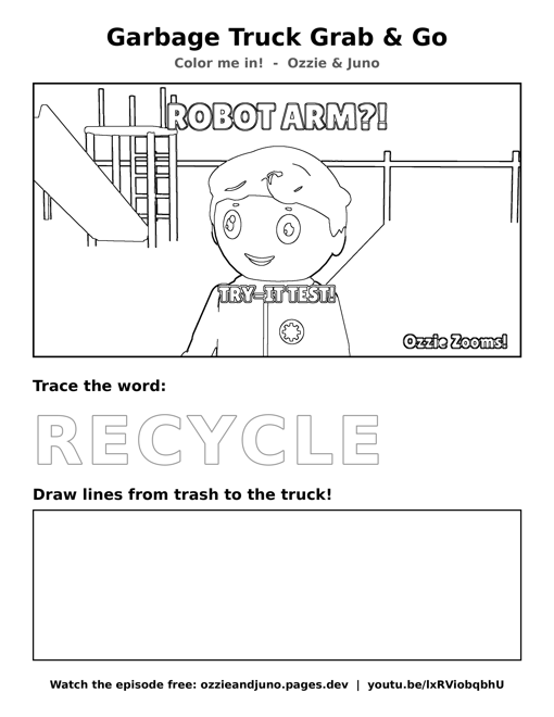 Garbage Truck Grab & Go coloring and tracing sheet