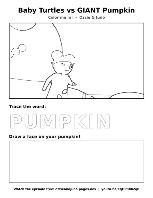 Baby Turtles vs GIANT Pumpkin coloring and tracing sheet